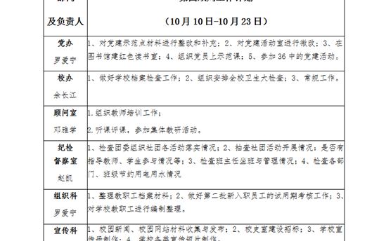 学校双周工作计划：2021年10月10日—10月23日