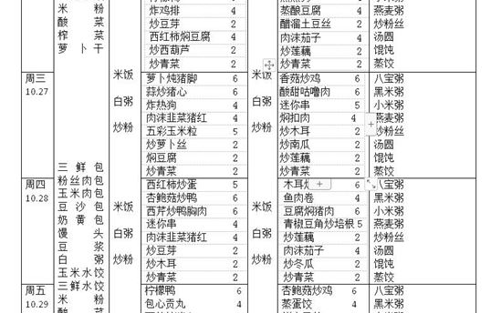 校园食谱：2021年10月25日—30日