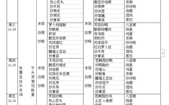 校园食谱：2021年11月22日—27日