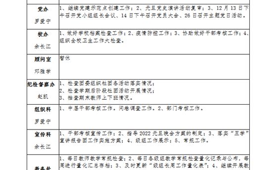 学校双周工作计划：2021年12月19日—2022年1月1日